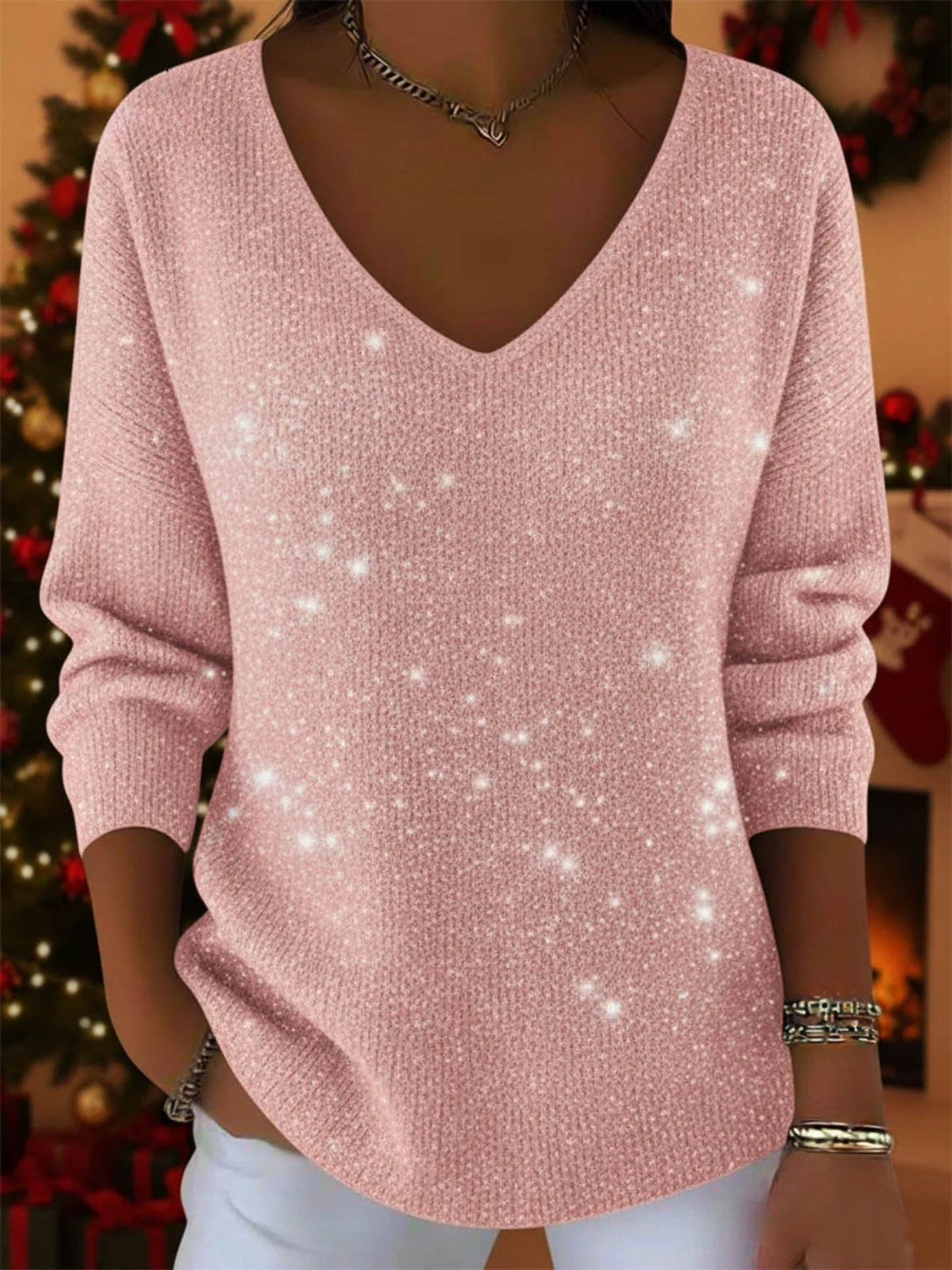 Amara — El jersey festivo con escote en V para brillar en Navidad