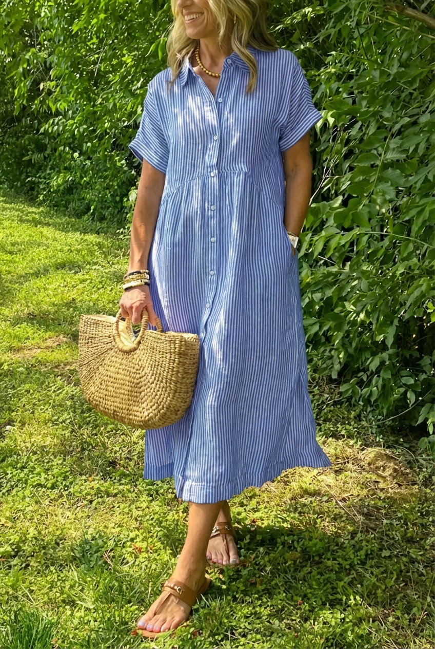 Sara™ - Vestido camisero de rayas