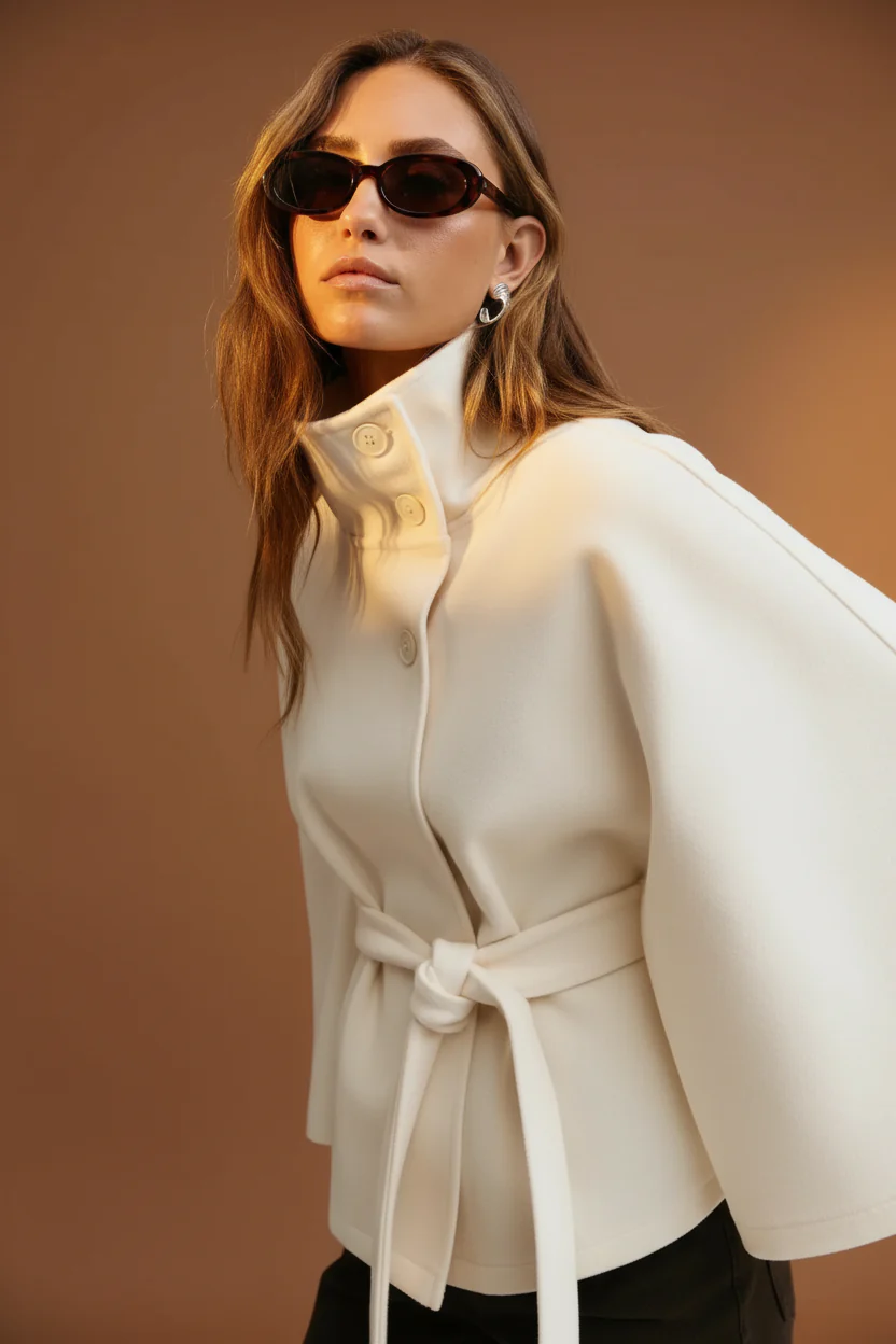 Lara™ | Abrigo tipo capa con cinturón y cuello alto
