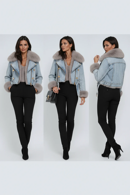 Amara Édition Luxe | Chaqueta denim cálida con forro de pelo