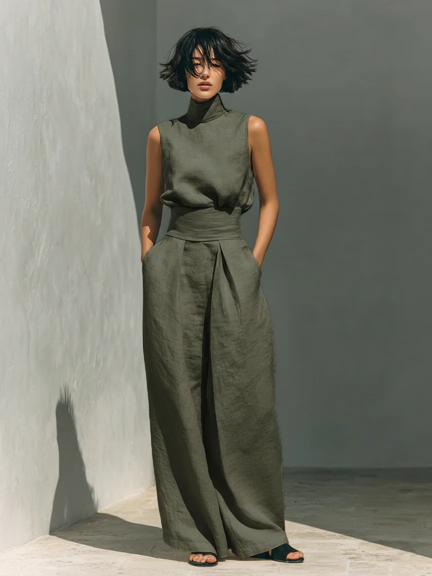 Nuria | Conjunto minimalista de blusa sin mangas
