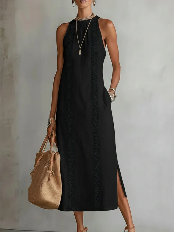 Jimena - Vestido midi de lino con cuello mao